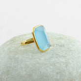 Gemstone Ring, Pyramid Ring, Silver Ring, Blue Chalcedony Pyramid 13x18mm, Gold Plated Ring 925 Sterling Silver Ring